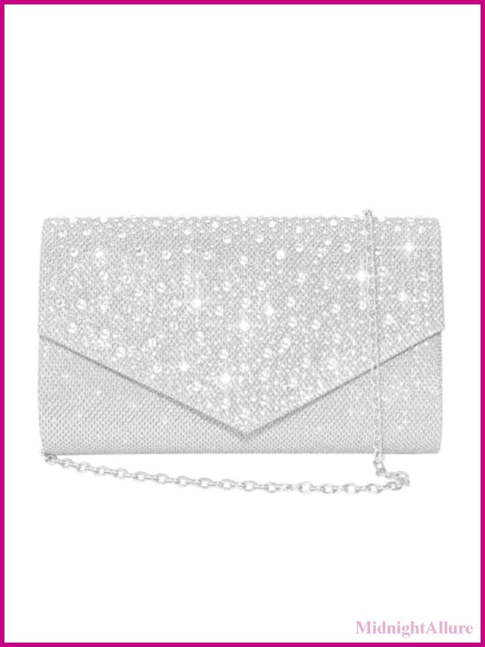 Glitter Rhinestone Envelope Clutch Evening Bag with Chain Strap